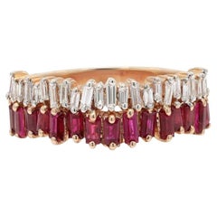 Genuine Baguette Cut Ruby & Diamond Engagement Band Ring in 14k Solid Rose Gold