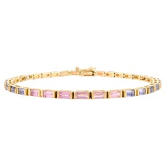 Bracciale tennis con zaffiri multipli autentici Baguette in oro giallo massiccio 18 carati