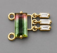 Pendentif en or jaune avec tourmaline « Baguette Watermelon » et diamants, authentique