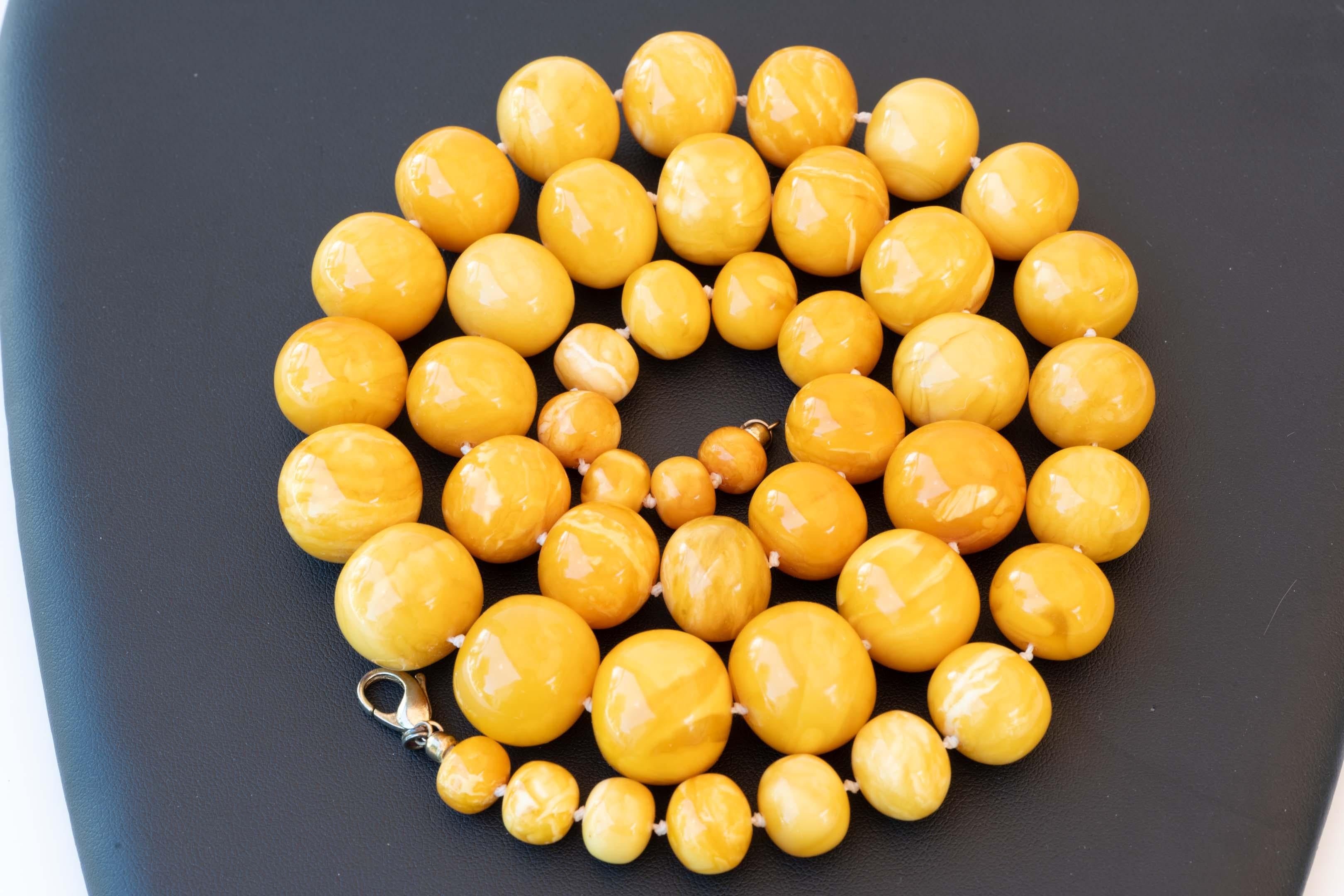 Round Cut Genuine Baltic Amber Egg Yolk 10-20mm 113 gram Bead Necklace For Sale