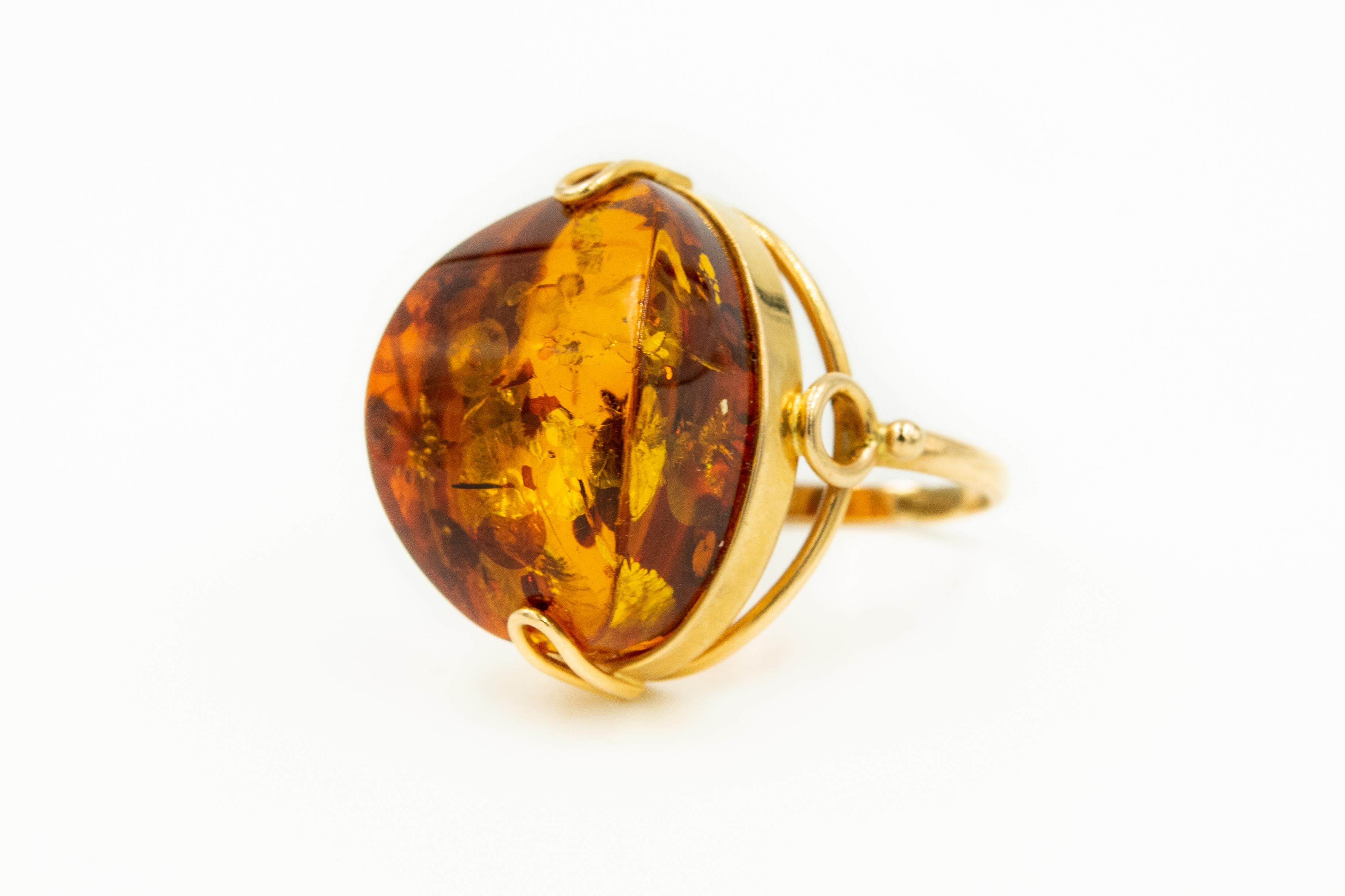 14K Gold Filled Genuine Russian Baltic Amber Ring Size 7,0 Butterscotch Egg Yolk 