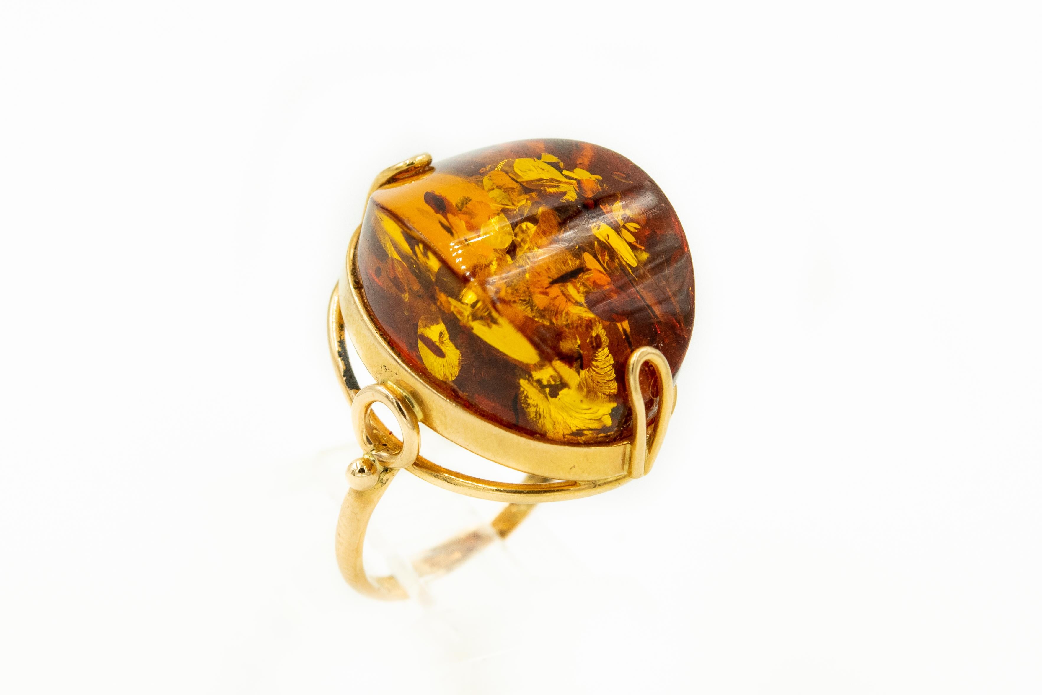 Cabochon Genuine Baltic Honey Amber USSR Russian Gold Ring
