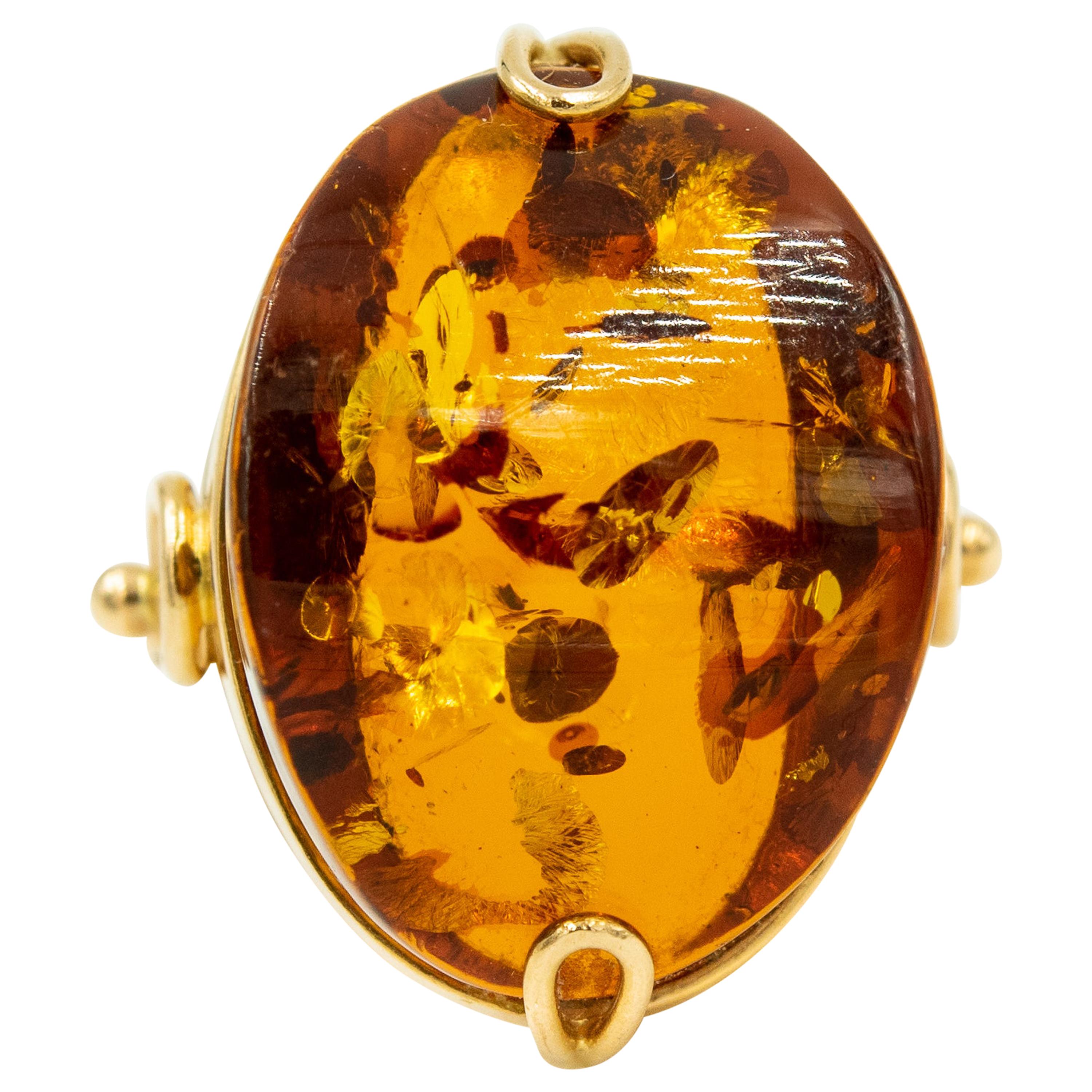 Genuine Baltic Honey Amber USSR Russian Gold Ring