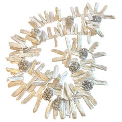 Genuine Baroque Pearls and Drusy Quartz Strung Necklace, Original Cultured Pearl