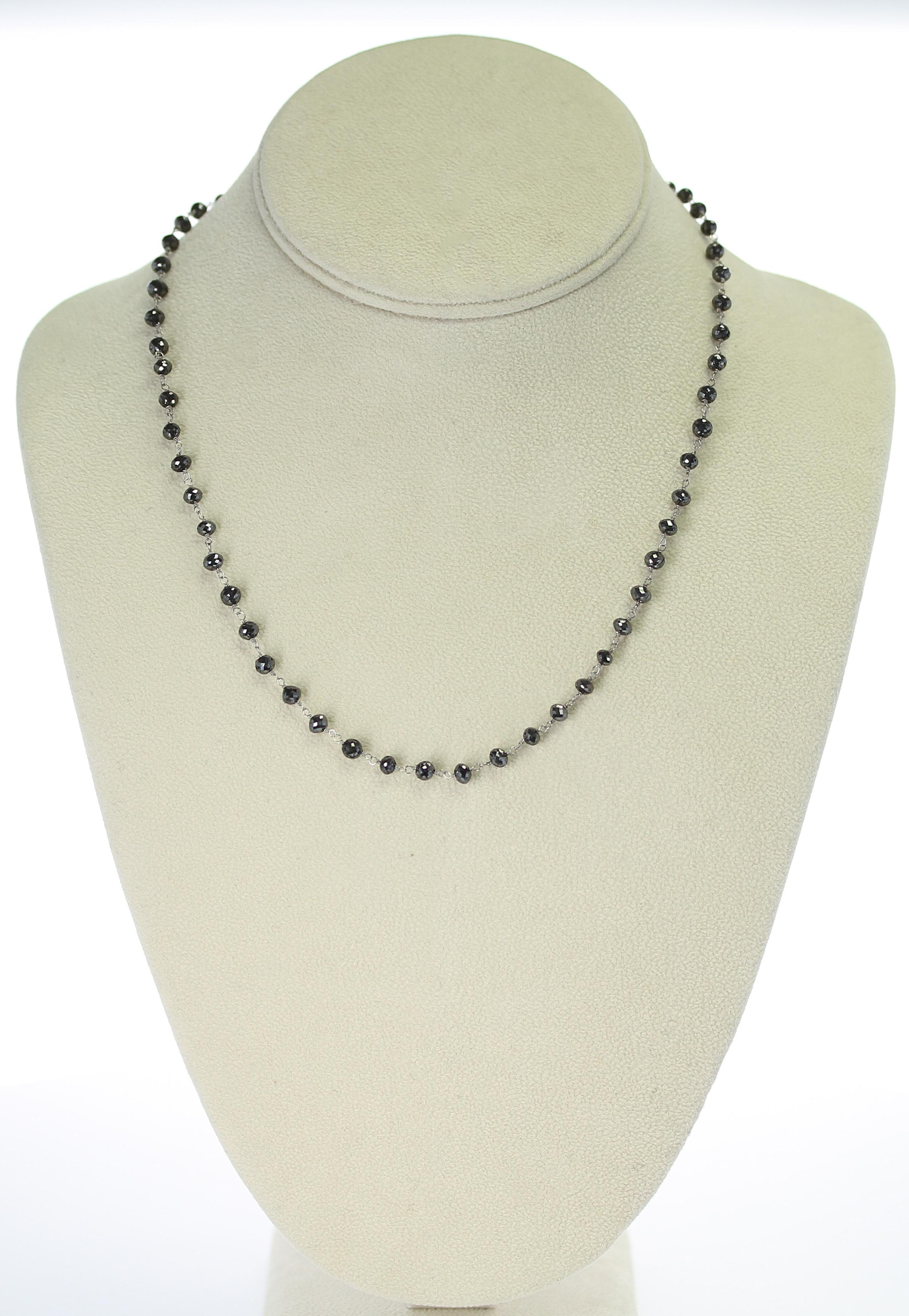 A Genuine Black Diamond Beads Wire-Wrapped Necklace 18