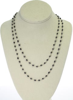 Genuine Black Diamond Drum-Shape Beads Wire-Wrapped Necklace, 18 Karat White