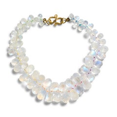 Genuine Blue Flash Rainbow Moonstone drop 18K Diamond Bracelet