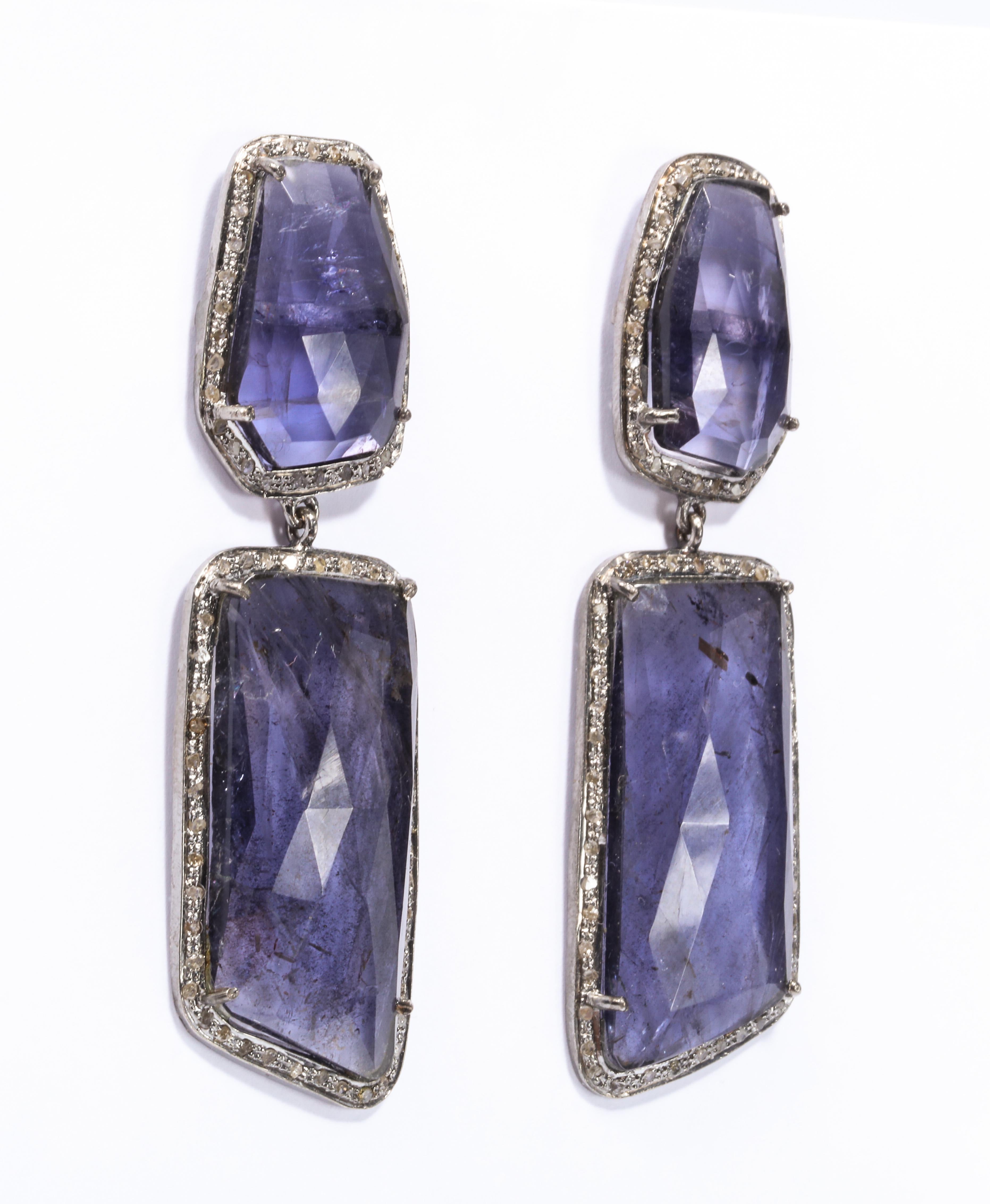 Genuine Striated Blue Kyanite Slice Diamond Antiqued Sterling Earrings
2 /14 inches long by 3/4 inches wide