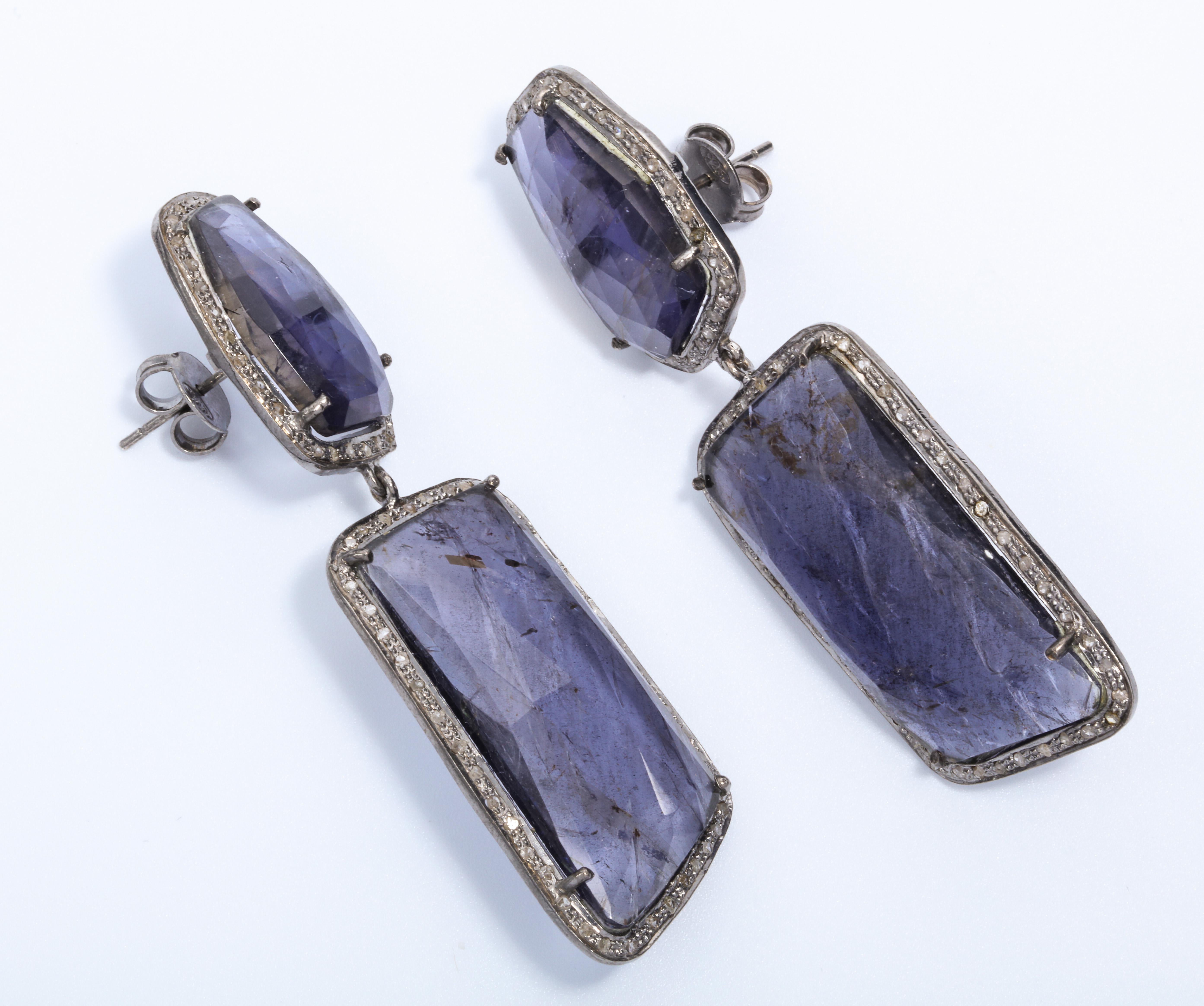 Women's or Men's Genuine Blue Kyanite Slice Diamond Earrings