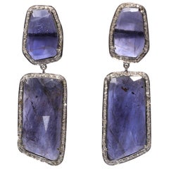 Genuine Blue Kyanite Slice Diamond Earrings