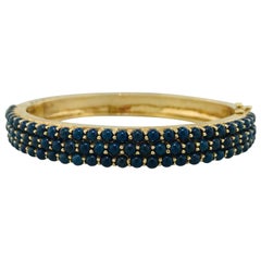 Genuine Blue Lapis Yellow Gold Bangle Bracelet