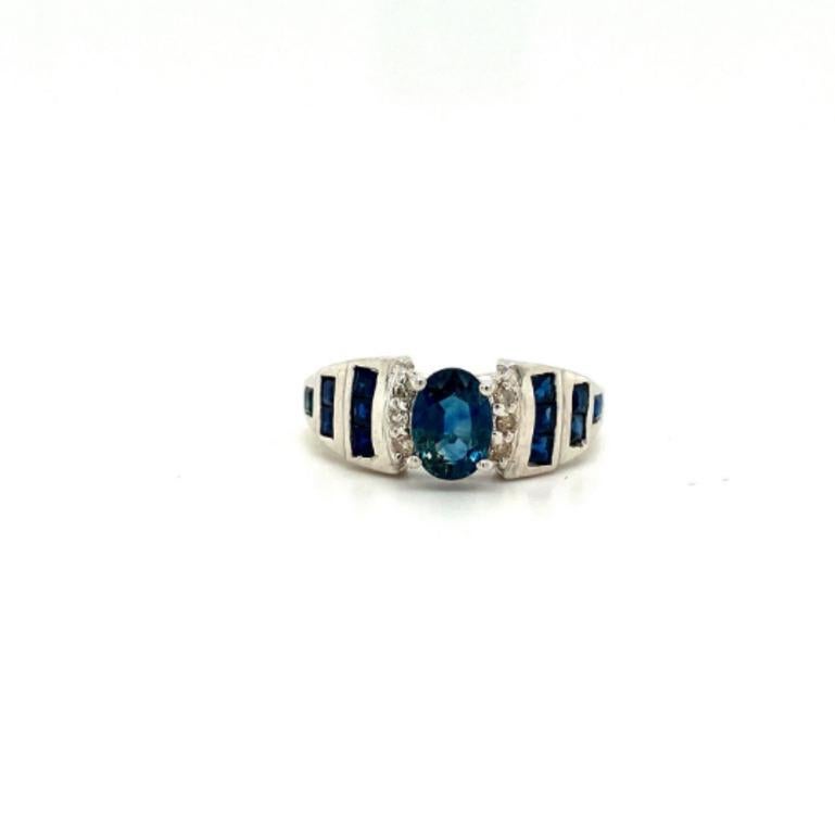 For Sale:  Genuine Blue Sapphire and Diamond Wedding Ring Crafted in 925 Sterling Silver 2