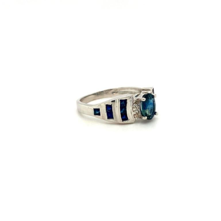 For Sale:  Genuine Blue Sapphire and Diamond Wedding Ring Crafted in 925 Sterling Silver 3