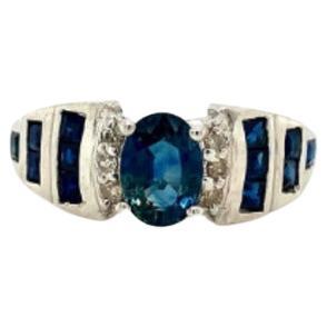 For Sale:  Genuine Blue Sapphire and Diamond Wedding Ring Crafted in 925 Sterling Silver