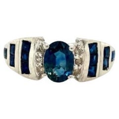 Bague de mariage véritable en argent sterling 925 avec saphir bleu et diamants