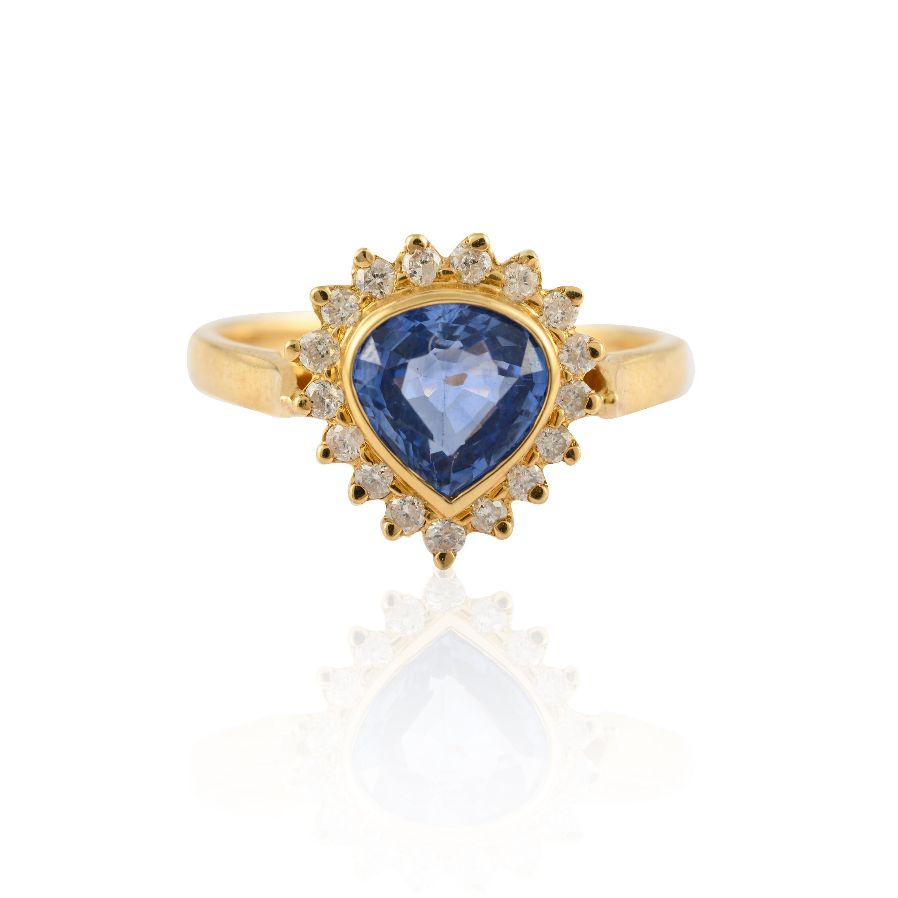 For Sale:  Genuine Blue Sapphire and Halo Diamond Engagement Ring 18k Solid Yellow Gold 3