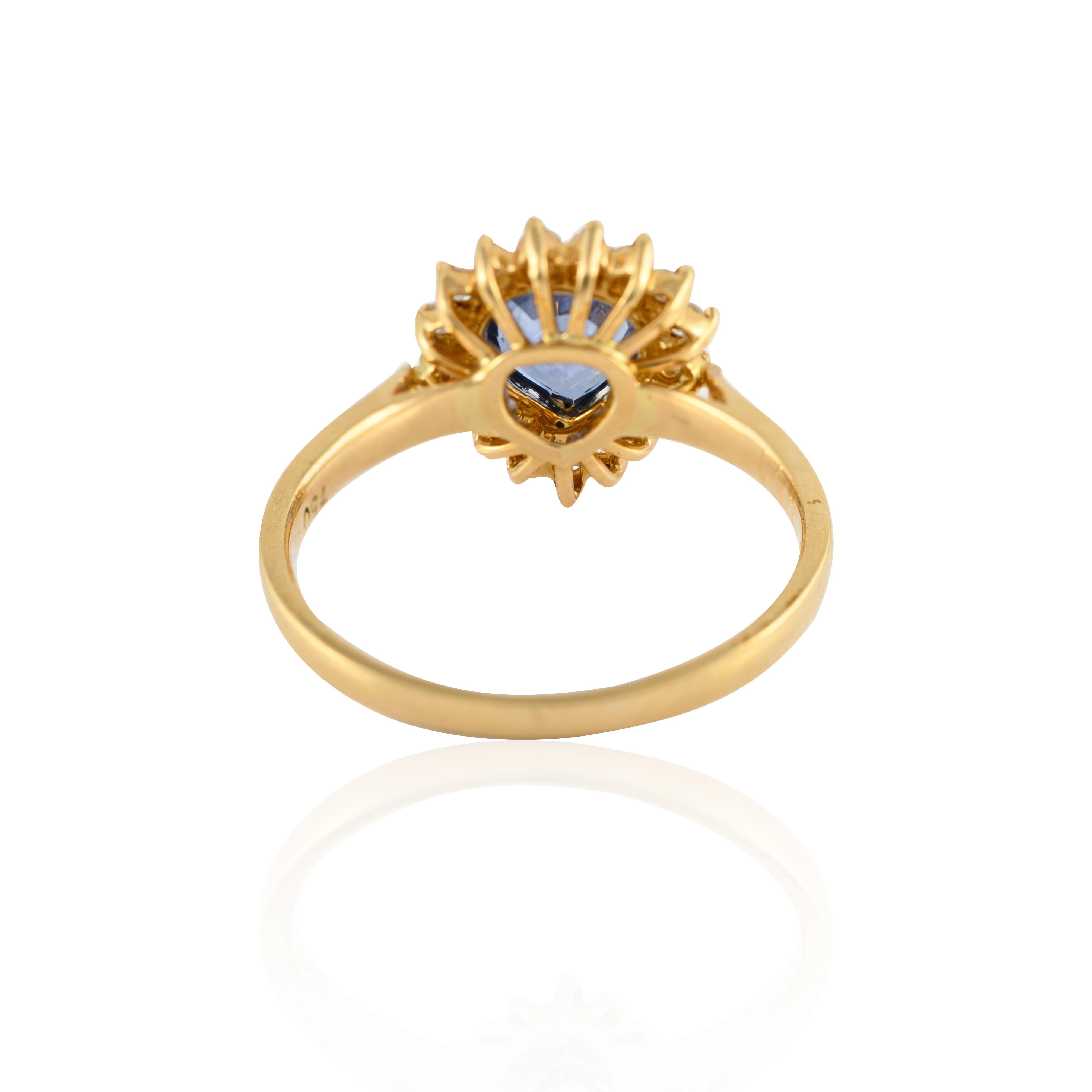 For Sale:  Genuine Blue Sapphire and Halo Diamond Engagement Ring 18k Solid Yellow Gold 9