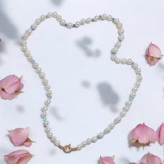 Genuine Blue Sapphire and Pearls 14K Gold Necklace