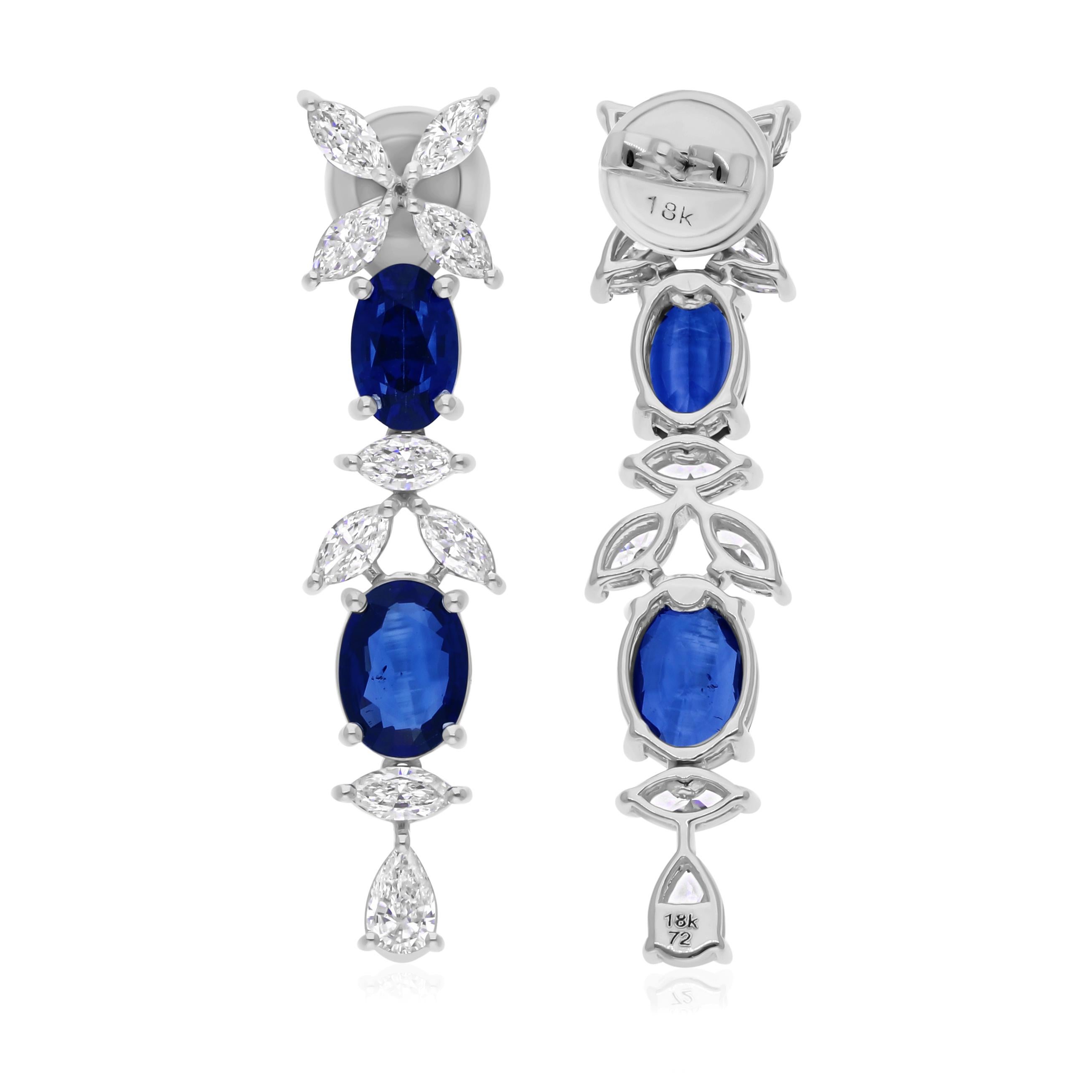 Orecchini a goccia con diamante e zaffiro blu autentico Regalo di nozze in oro bianco massiccio 18 carati In condizioni Nuovo in vendita a Diera, Dubai