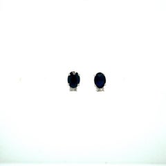 Genuine Blue Sapphire Diamond Studs Earring for Girlfriend Gift in Solid Silver