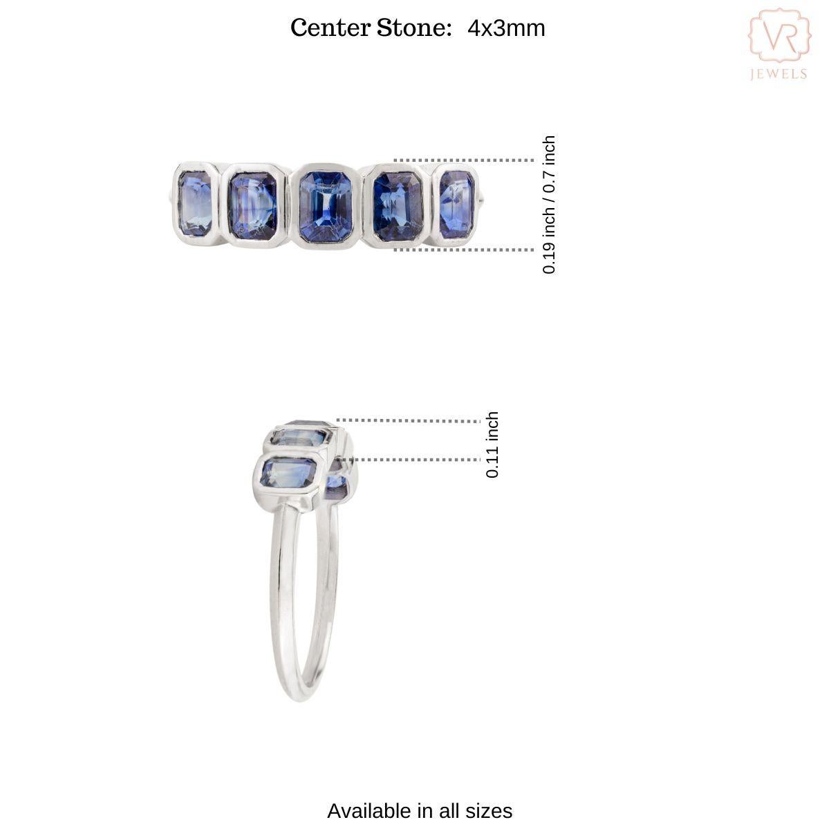 For Sale:  Genuine Blue Sapphire Half Eternity Band Ring in 18k Solid White Gold Gift 10