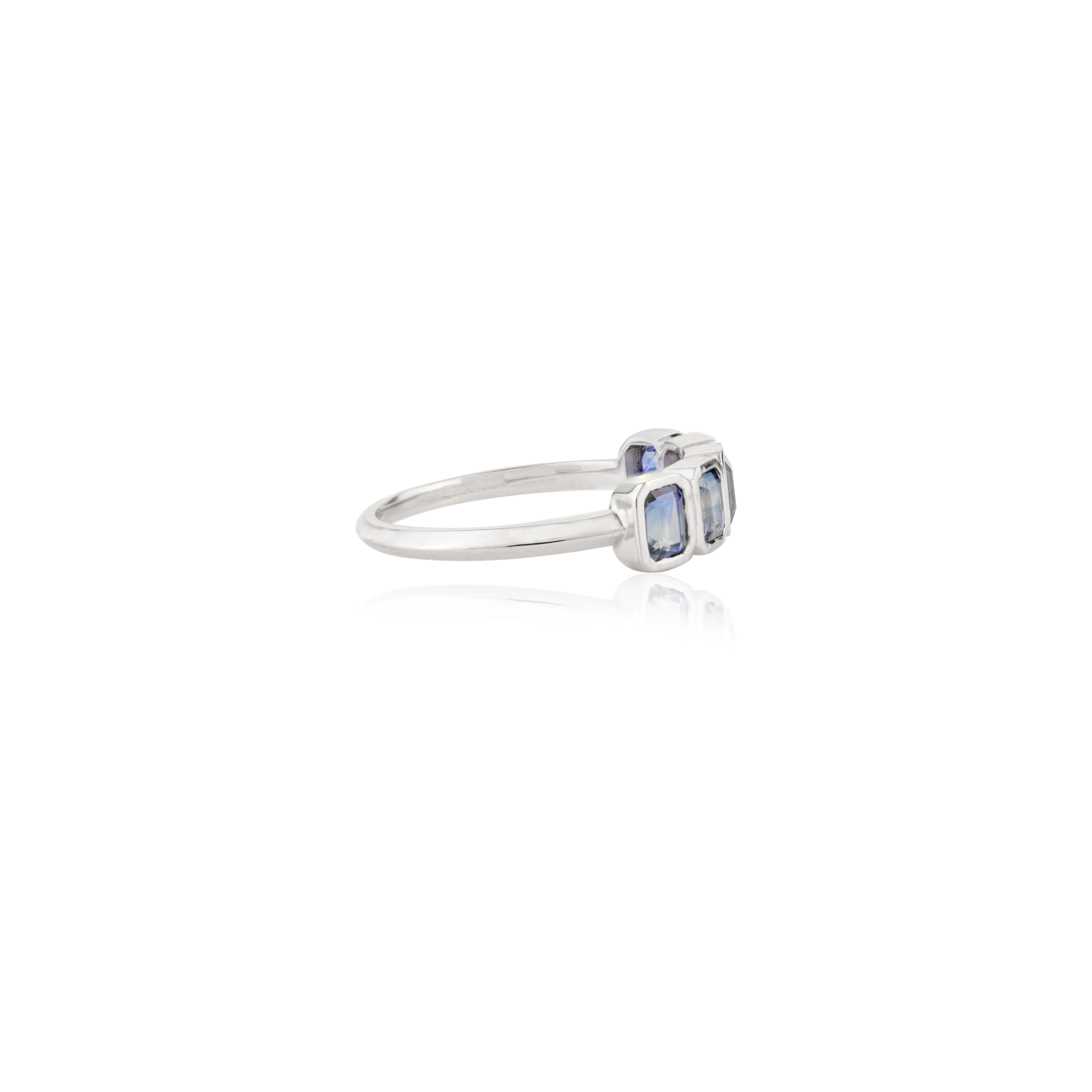 For Sale:  Genuine Blue Sapphire Half Eternity Band Ring in 18k Solid White Gold Gift 3