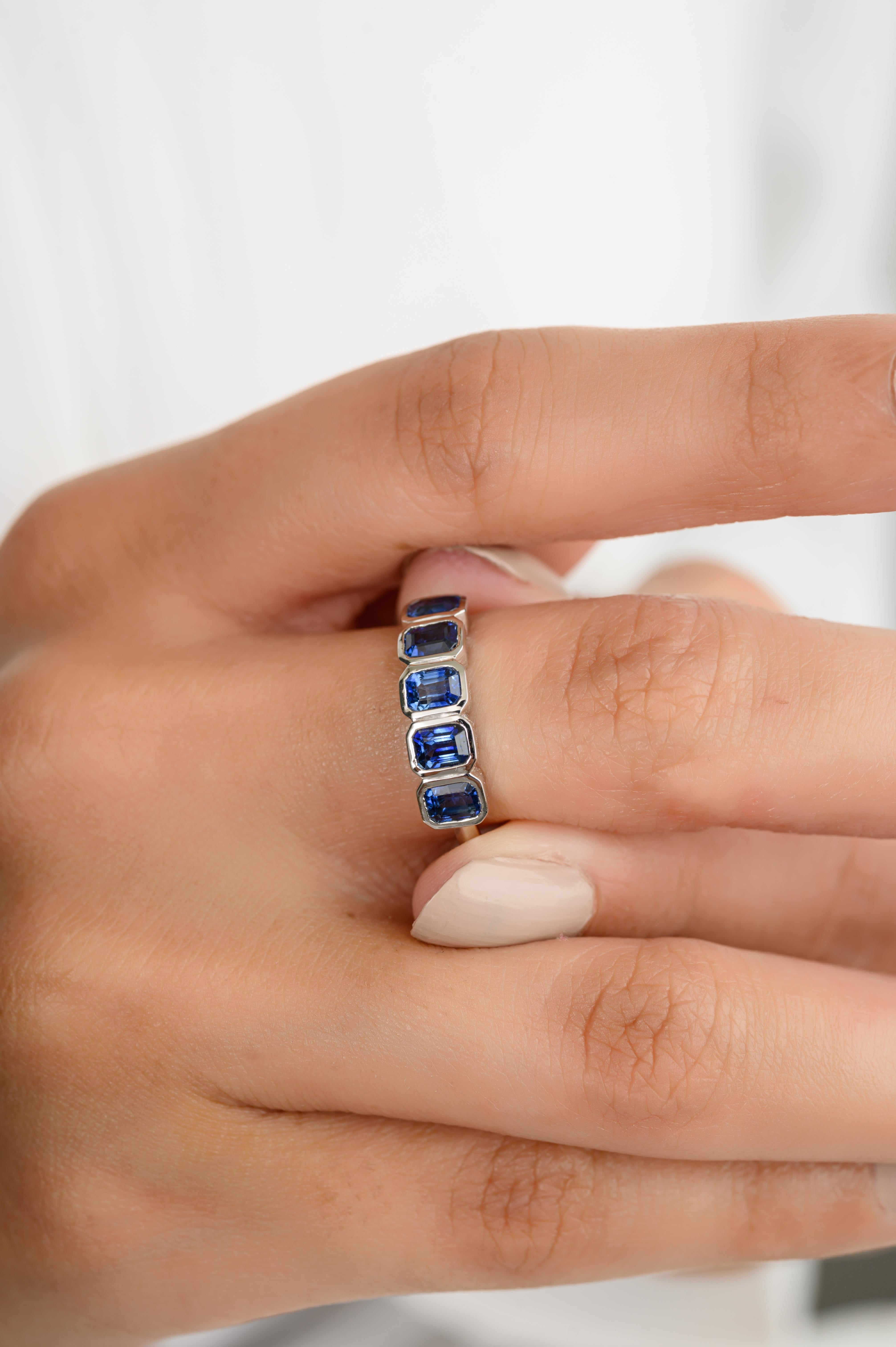 For Sale:  Genuine Blue Sapphire Half Eternity Band Ring in 18k Solid White Gold Gift 4
