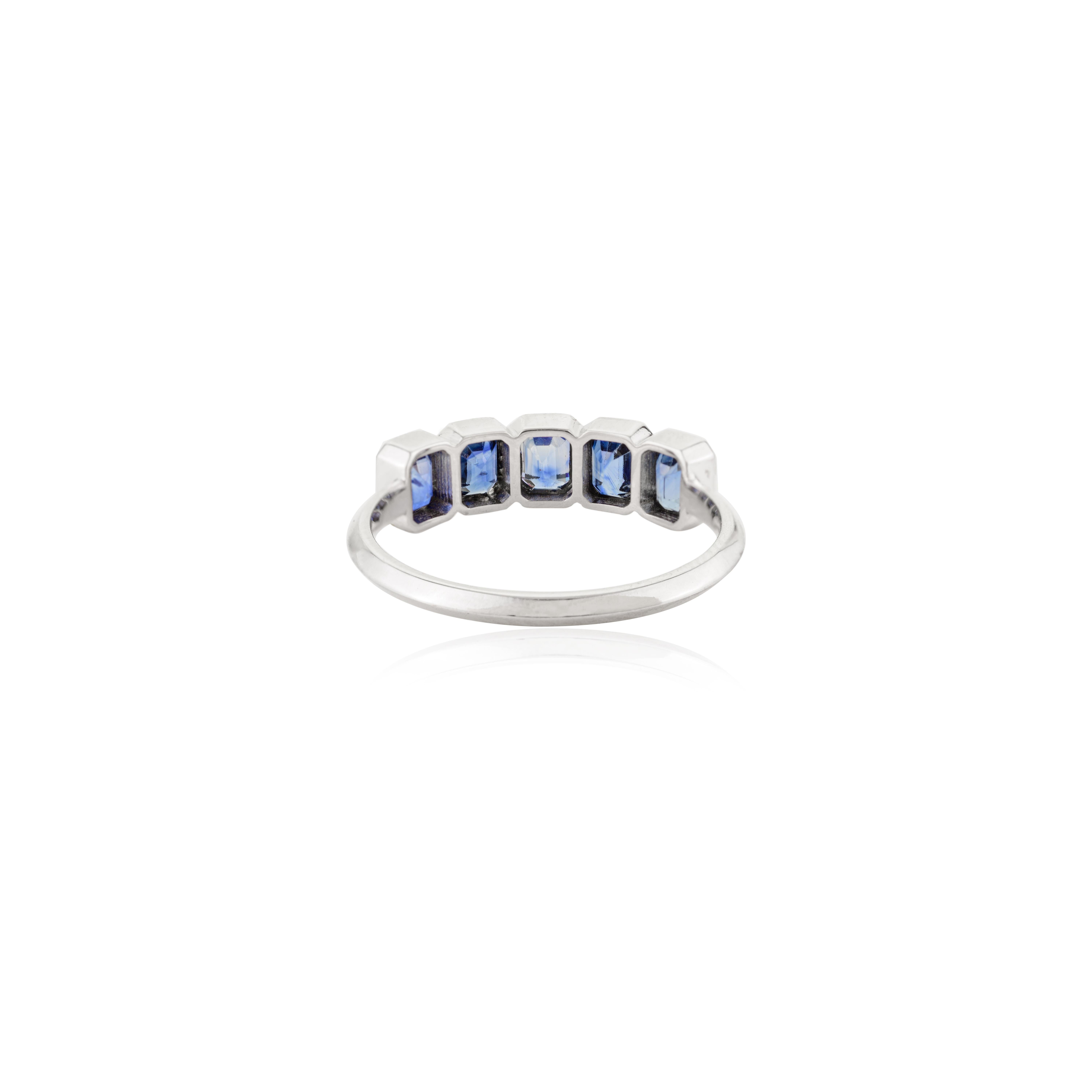 For Sale:  Genuine Blue Sapphire Half Eternity Band Ring in 18k Solid White Gold Gift 5