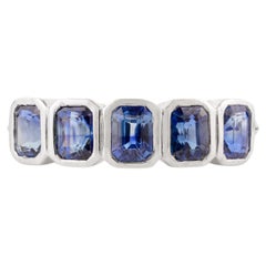 Bague demi éternité en saphir bleu véritable en or blanc massif 18k Cadeau