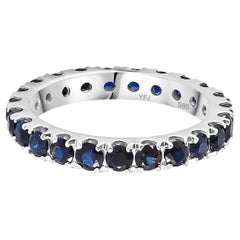 Saphir bleu véritable anneau d'alliance éternel en or blanc 14k, serti à la main