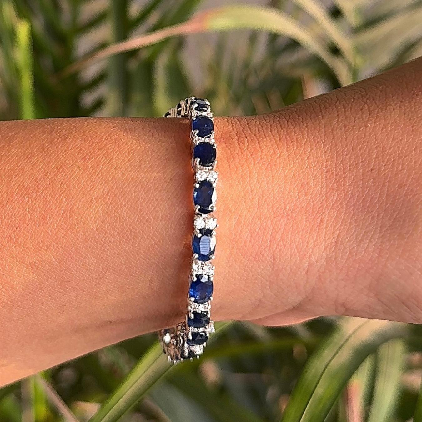 Mixed Cut 925 Silver Sapphire Birthstone CZ Wedding Tennis Bracelet Custom Jewelry Gift For Sale
