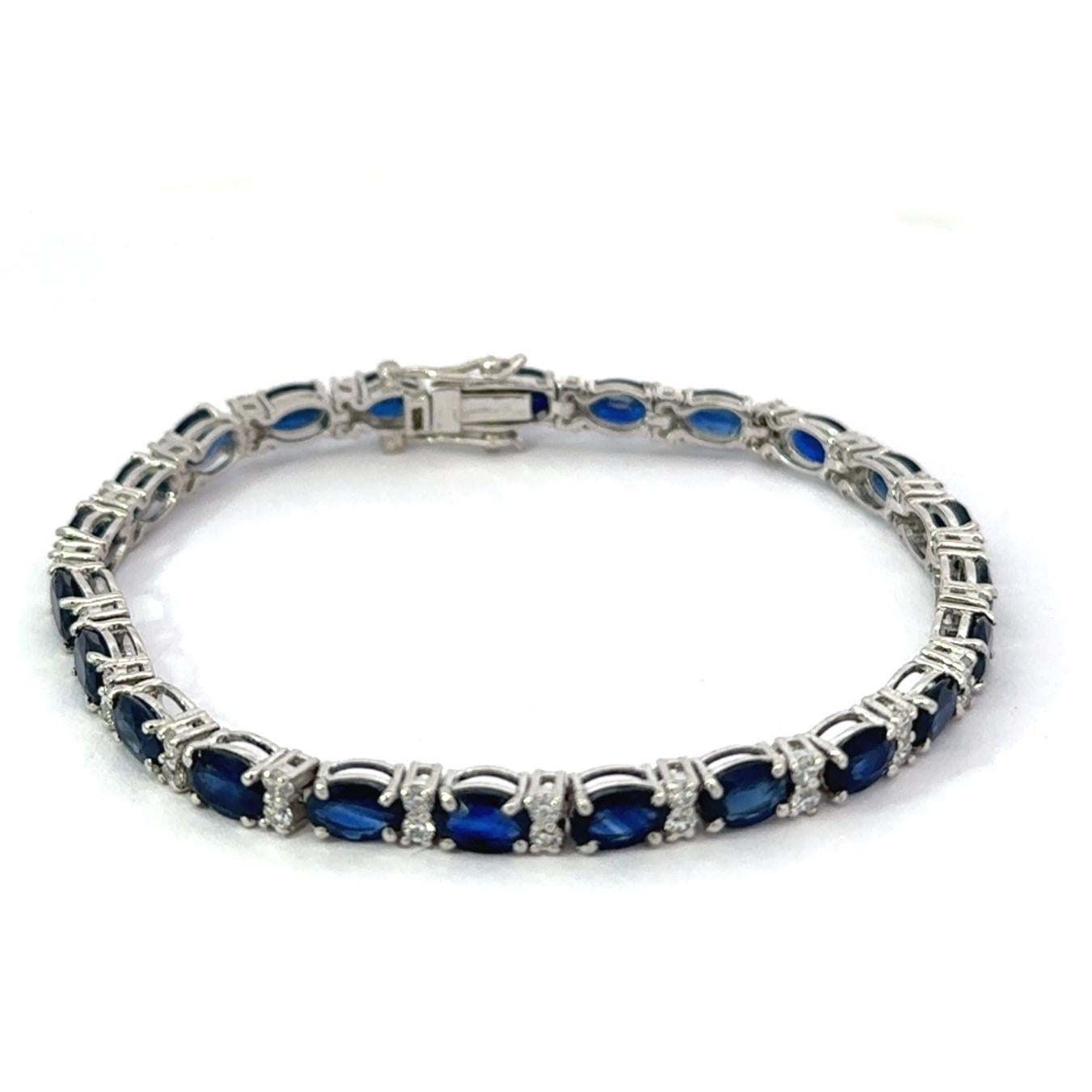 925 Silver Sapphire Birthstone CZ Wedding Tennis Bracelet Custom Jewelry Gift In New Condition For Sale In New York, NY