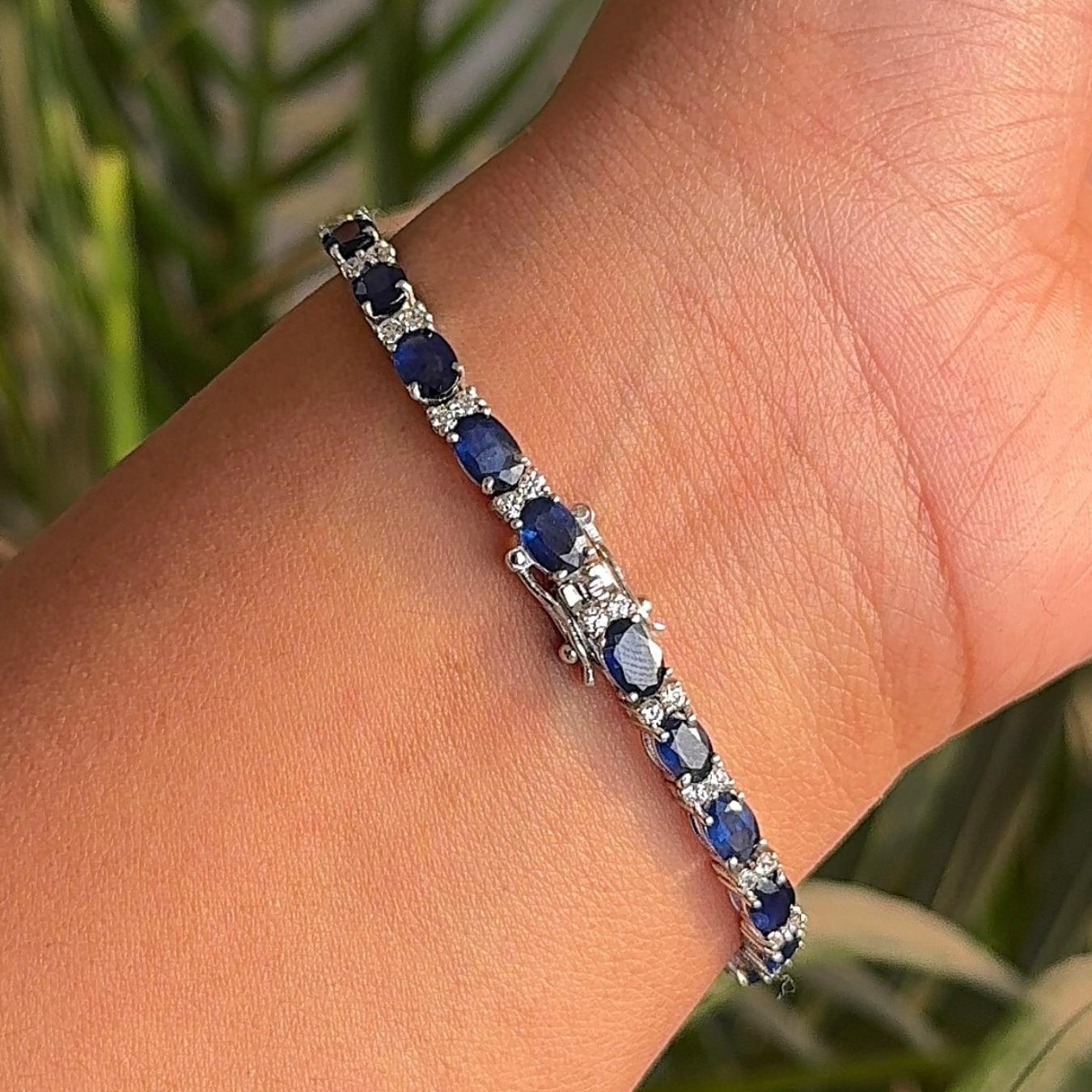Women's 925 Silver Sapphire Birthstone CZ Wedding Tennis Bracelet Custom Jewelry Gift For Sale
