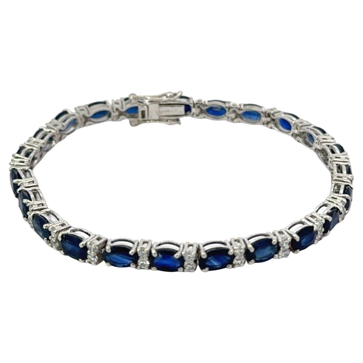 925 Silver Sapphire Birthstone CZ Wedding Tennis Bracelet Custom Jewelry Gift For Sale