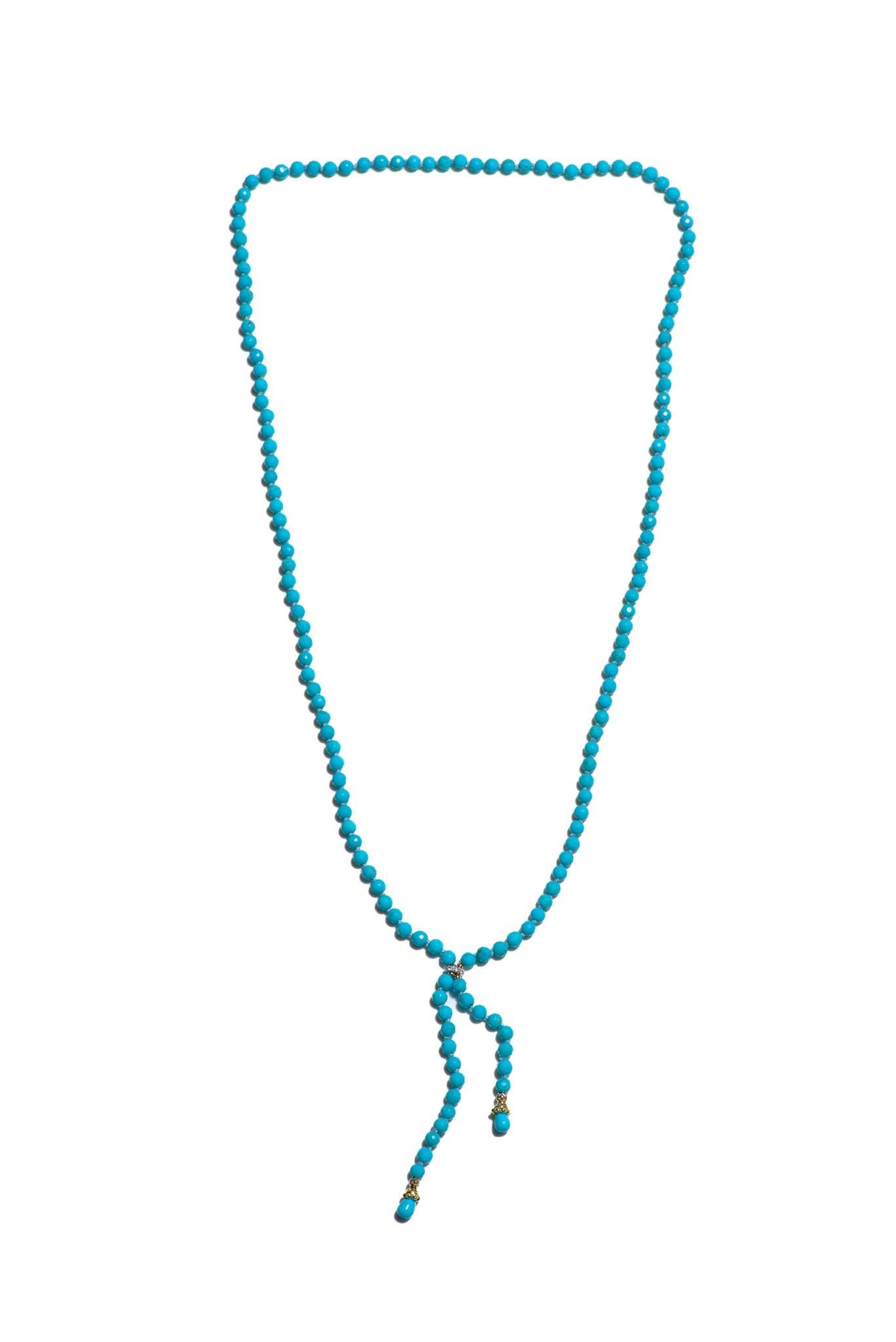 Bead Opera Length Sleeping Beauty Turquoise Diamond Yellow Gold Necklace