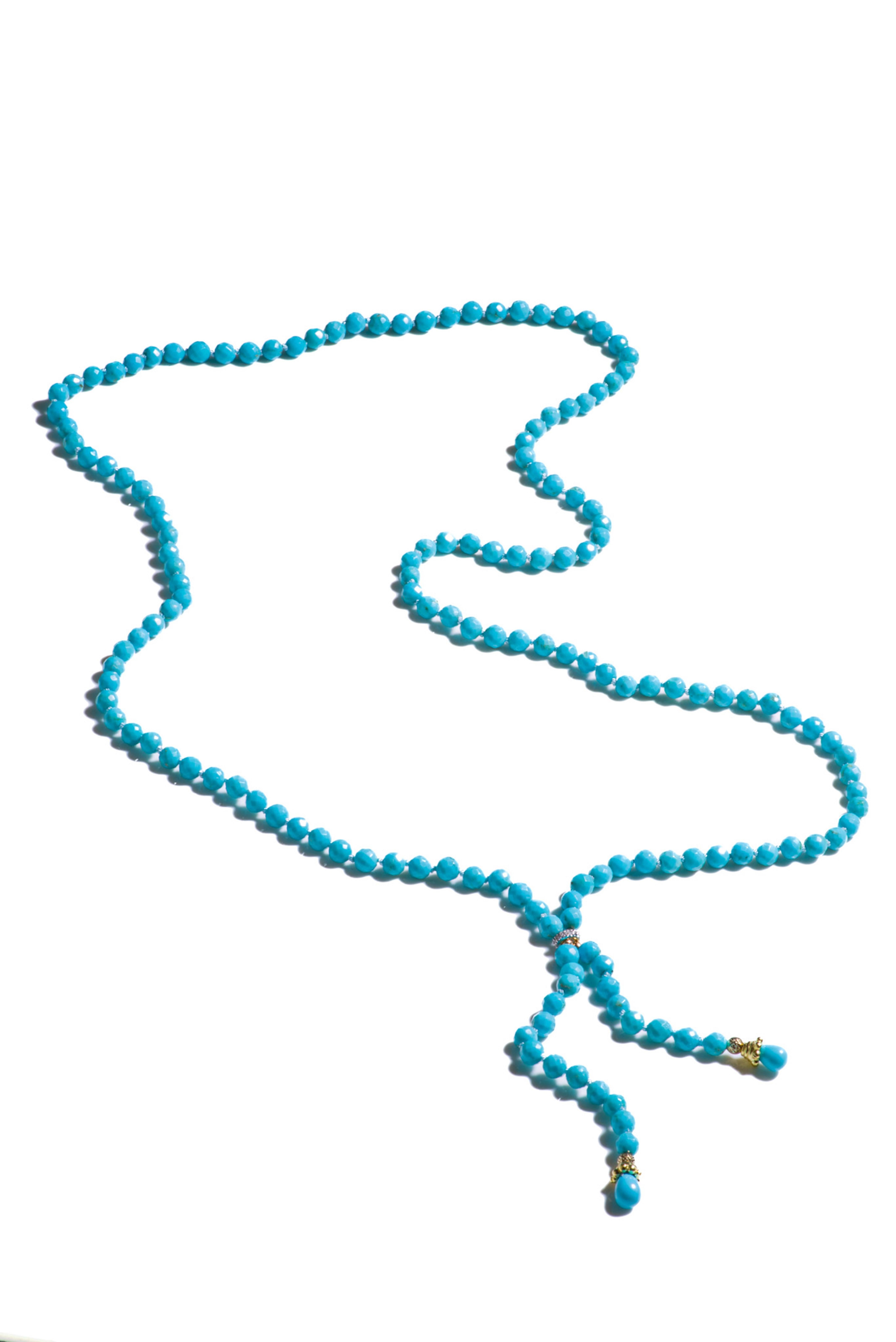 Opera Length Sleeping Beauty Turquoise Diamond Yellow Gold Necklace In New Condition In GOES, NL