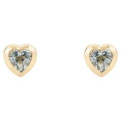 Clous d'oreilles en forme de cœur en or jaune 14 carats avec topaze bleue véritable pour femmes