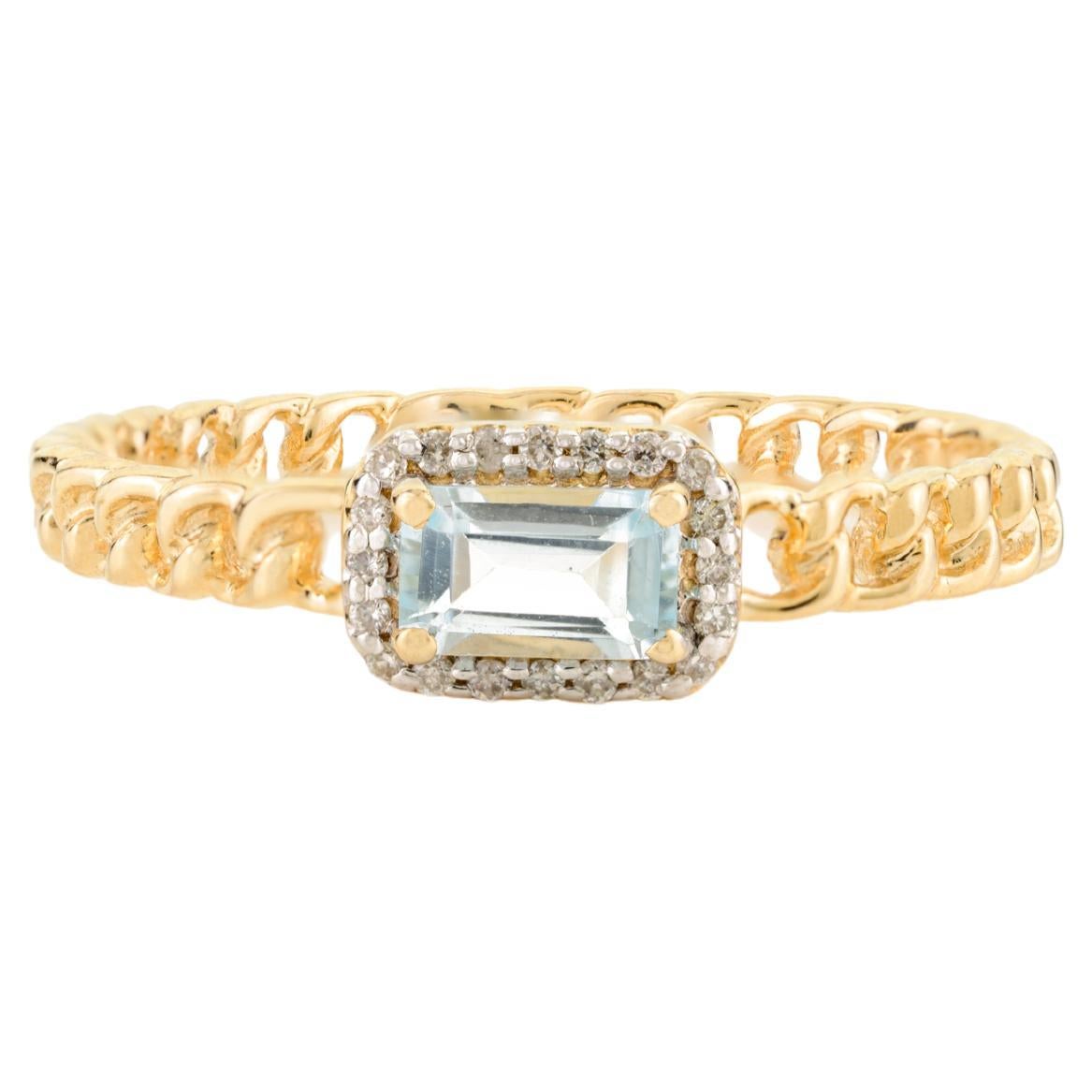 Genuine Blue Topaz with Halo Diamonds 14k Yellow Gold Engagement Ring for Women