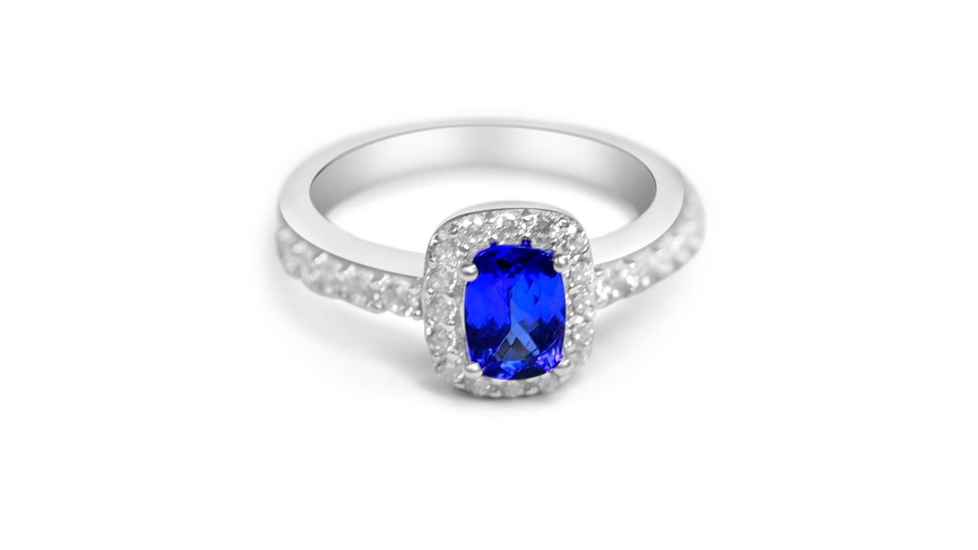 Echter blau-violetter Tansanit Ring - • Verlobungsversprechen Ring Geschenk für Ehefrau (Art déco) im Angebot