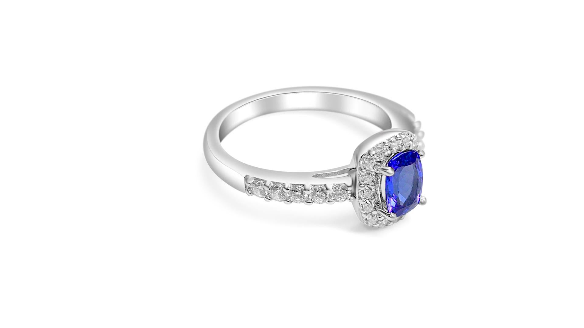 Echter blau-violetter Tansanit Ring - • Verlobungsversprechen Ring Geschenk für Ehefrau (Smaragdschliff) im Angebot