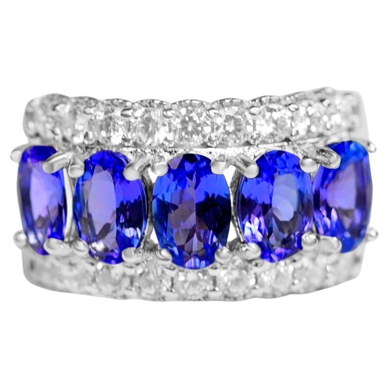 Anillo de tanzanita ovalada azul violeta auténtica - Anillo de compromiso - Regalo para ella en venta