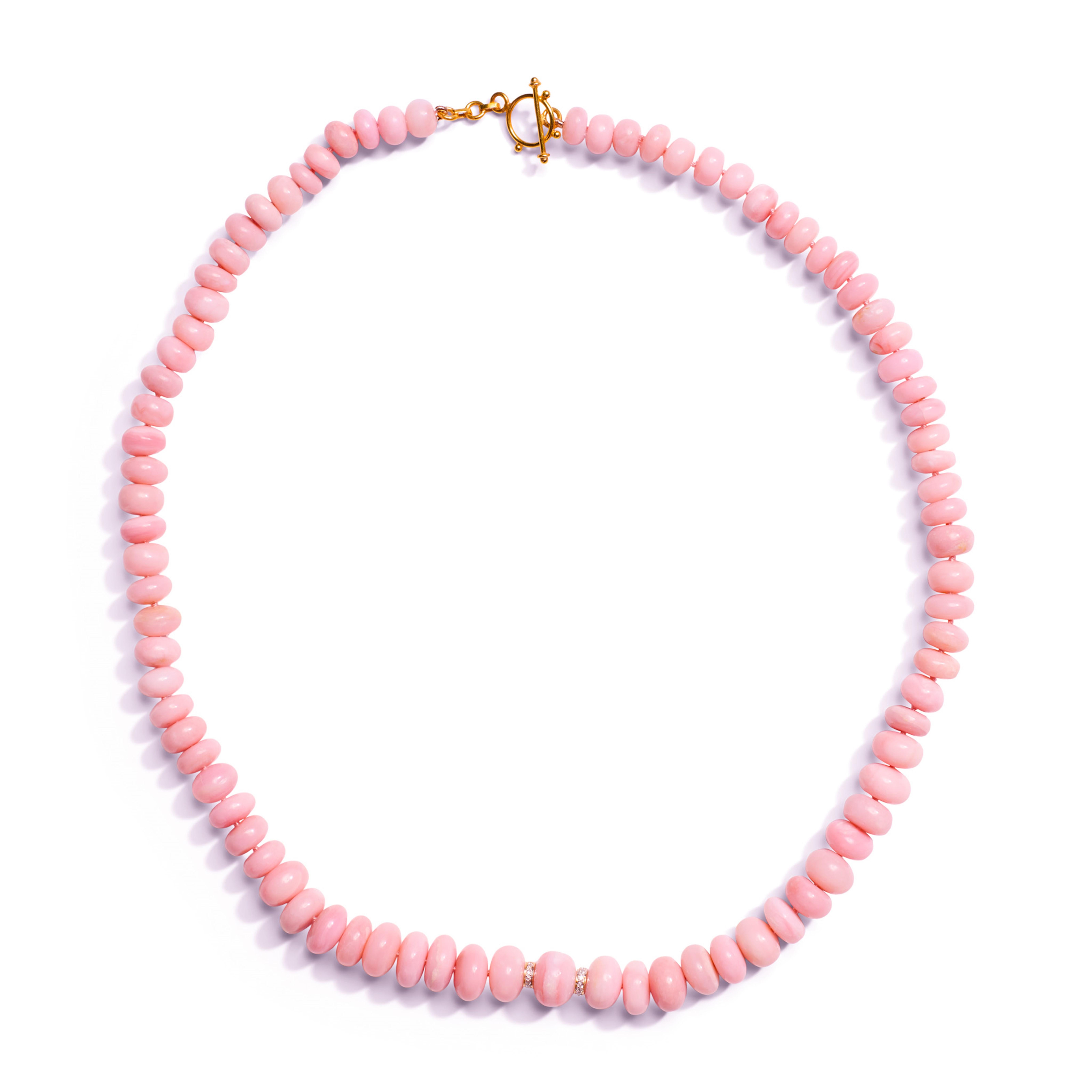 Collar de oro amarillo de 18 quilates con diamantes y ópalo peruano rosa rubor auténtico Cuenta en venta