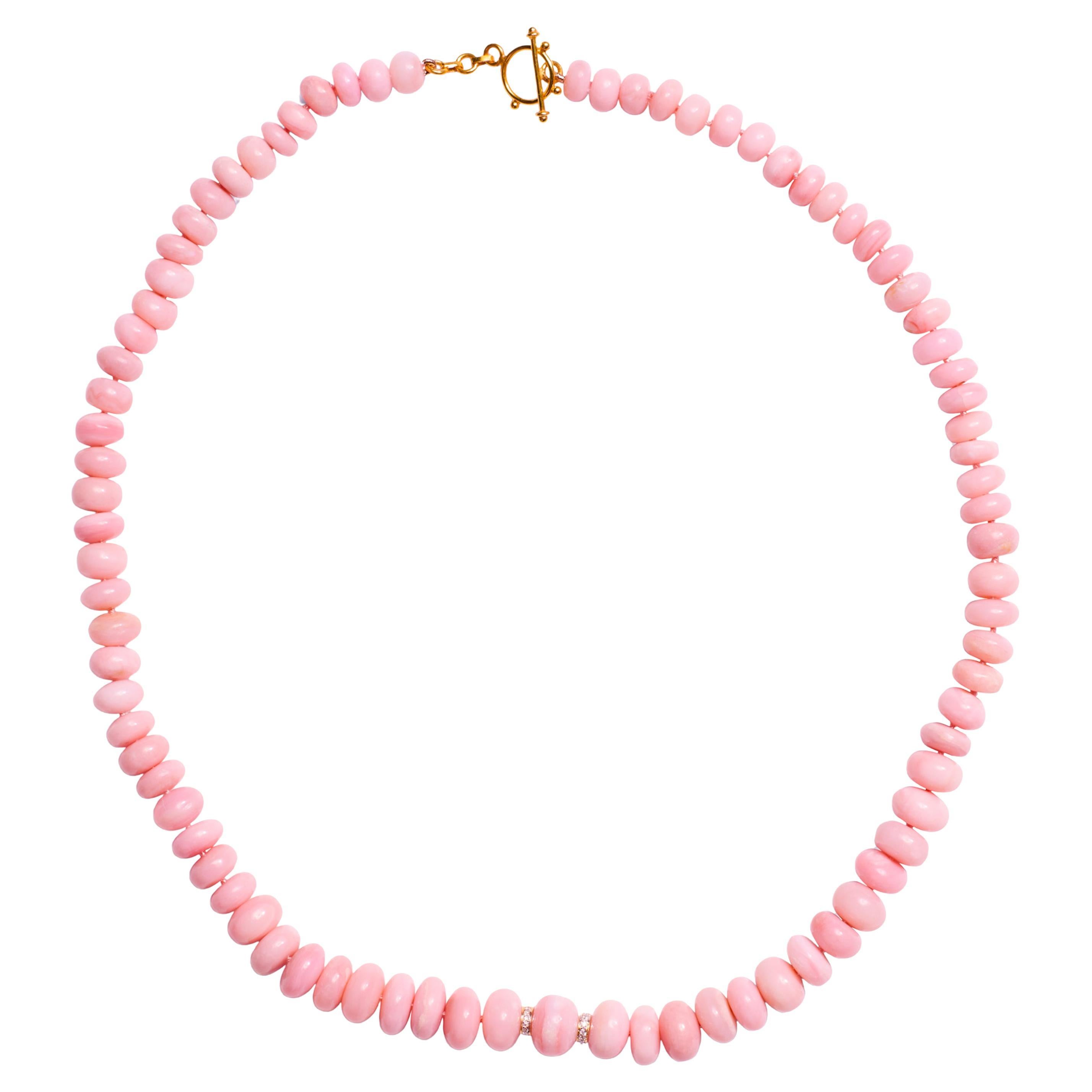 Genuine Blush Pink Peruvian Opal Diamond 18K Yellow Gold Necklace