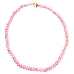 Vintage Genuine Blush Pink Peruvian Opal Diamond 18K Yellow Gold Necklace