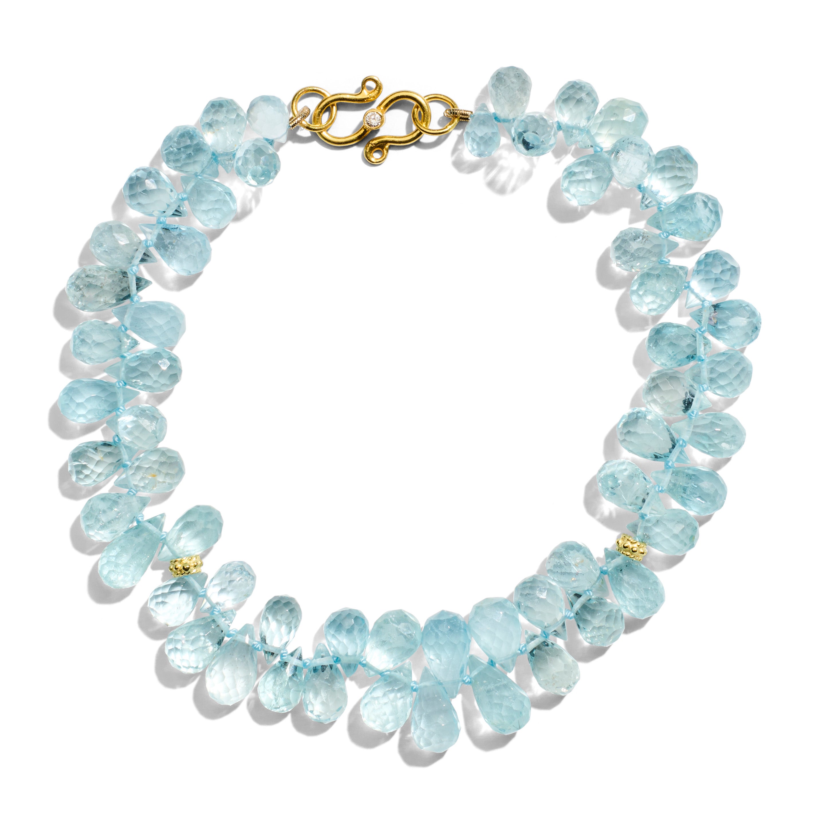 Brazalete de diamantes de 18 quilates con gota de aguamarina auténtica de Brasil