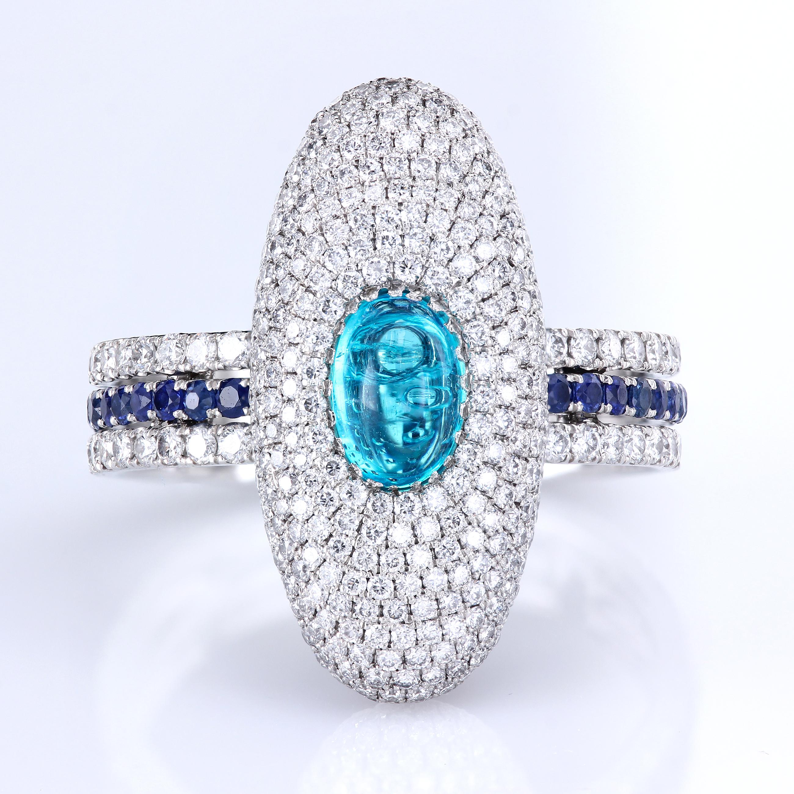 Artist Genuine Brazilian Paraiba Tourmaline in a Micro Pave Statement Ring by Leon Mege For Sale