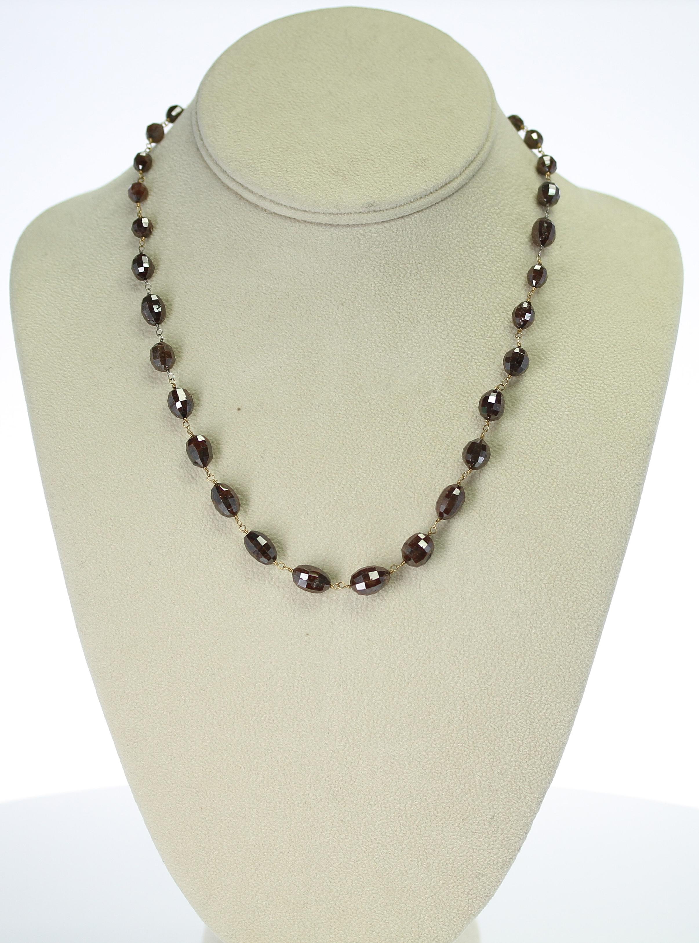 A Genuine Brown Diamond Drum-Shape Beads Wire-Wrapped Necklace 18