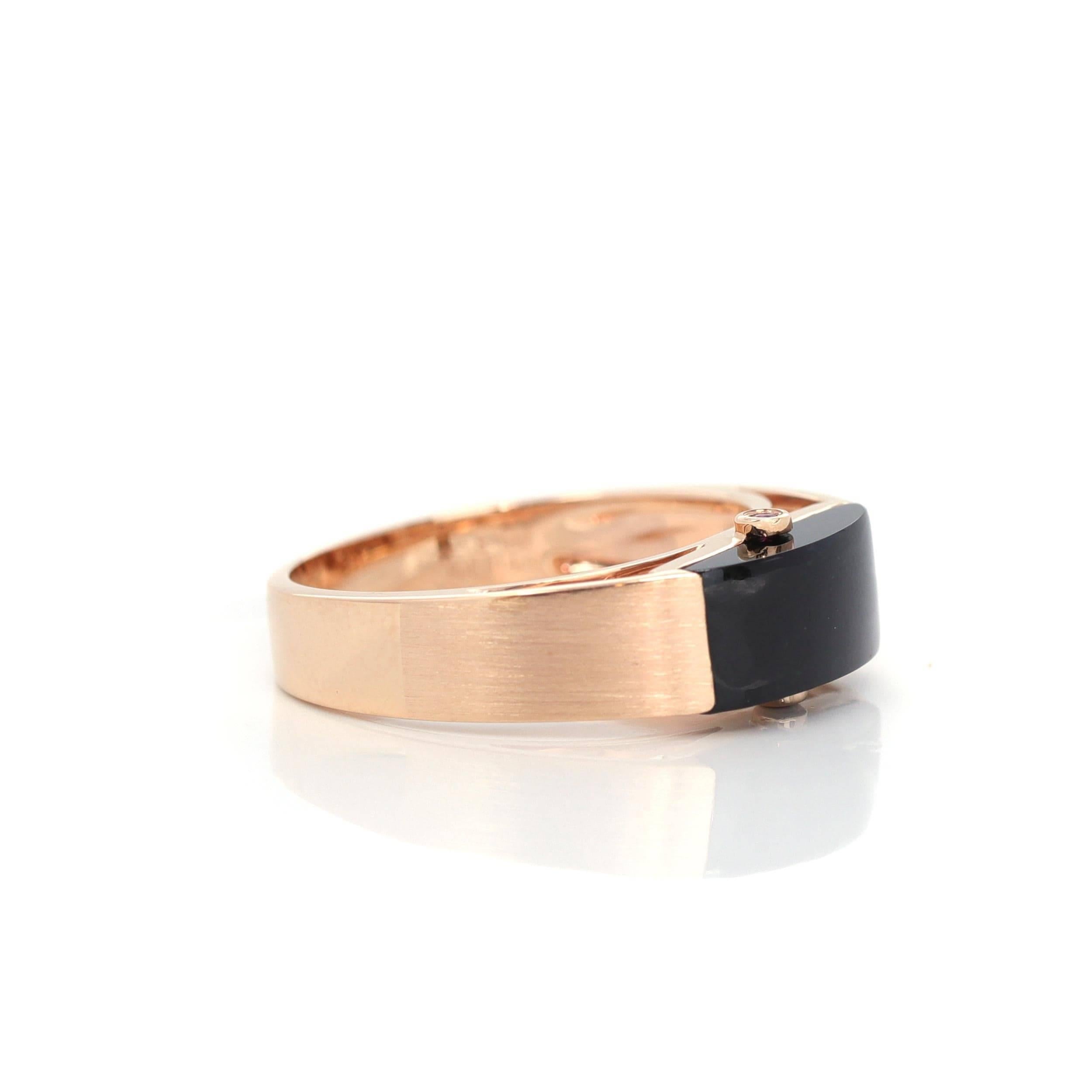 Ring aus echtem burmesischem schwarzem Jadeit Jade für Damen & Herren Rosay Ring (Künstler*in) im Angebot