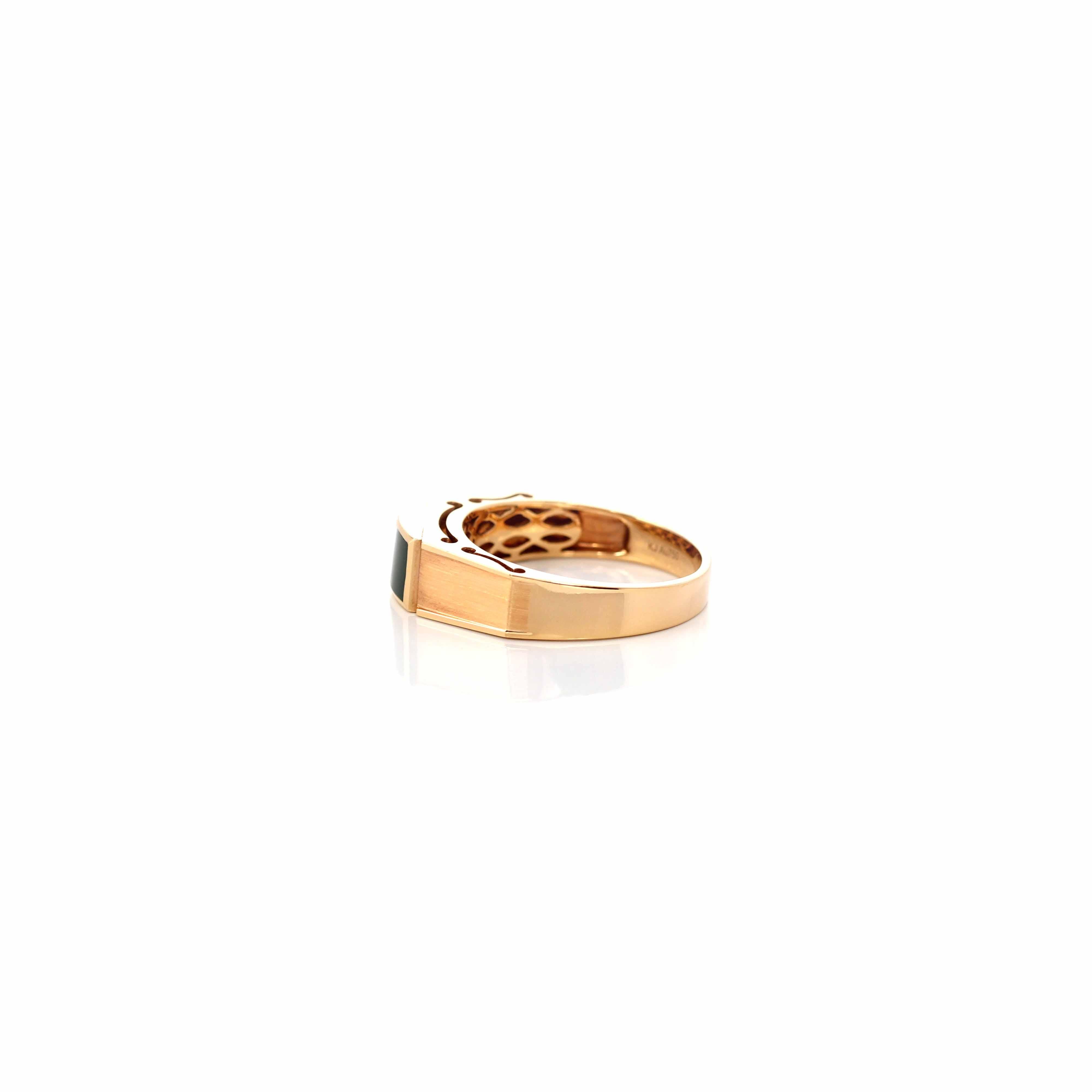 Ring aus echtem burmesischem tiefgrünem Jadeit für Damen und Herren in Rosa (Smaragdschliff) im Angebot