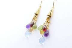 Genuine Burmese Gemstone Chandelier Droop Earrings in 18 Ct Yellow Gold